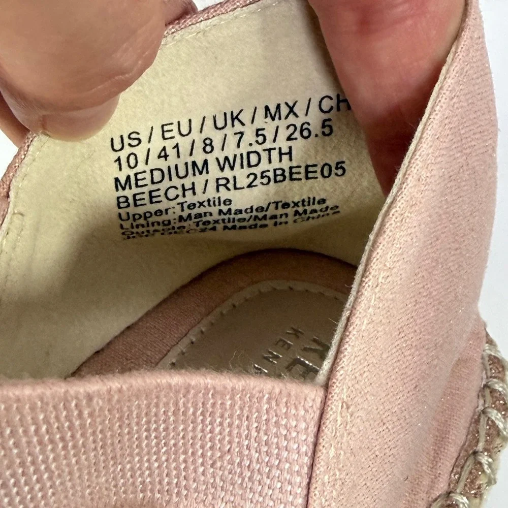 Kenneth Cole Reaction Size-10 Beech Rose Metallic Espadrille Flat Ankle Strap